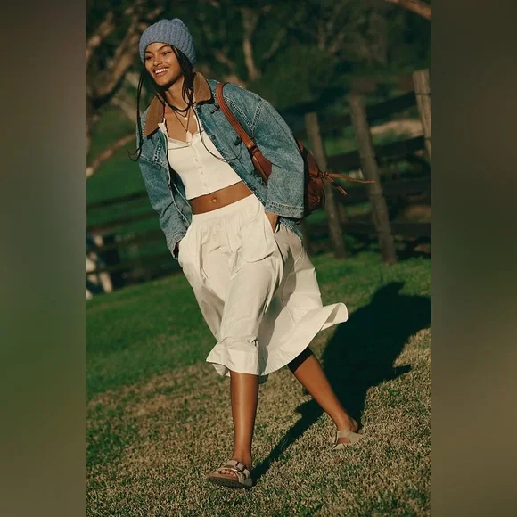 Free People Perfect Tones Set with Midi Skirt and Button Up Cardigan in Ivory - Picture 3 of 12